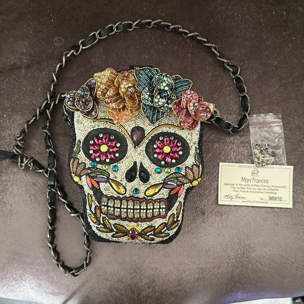 Stunning hand beaded Mary Frances Sugar Skull Bag